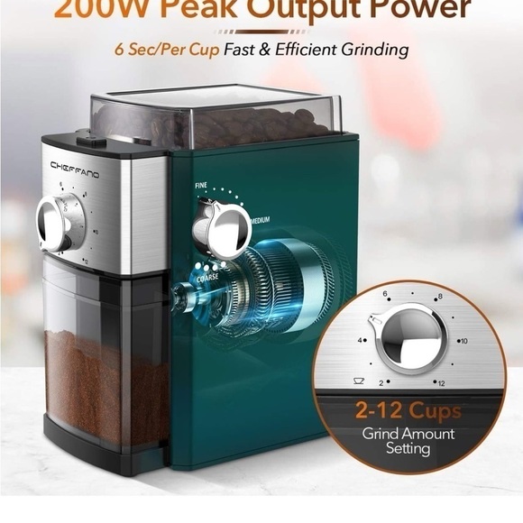 Conical Burr Coffee Grinder Cheffano 8.8 0Z - Picture 3 of 7